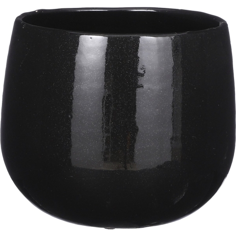 Mica Decorations Plantenpot - keramiek - zwart glans - D18|H16 cm