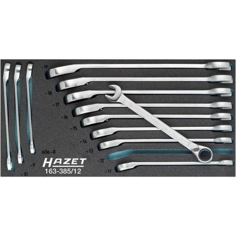 HAZET Ratelringsteeksleutelset 163-385/12 · Buitentwaalfkant tractieprofiel · 12-delig · 8 - 19