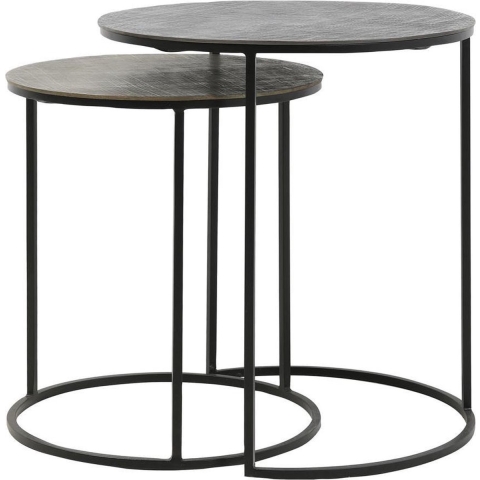 Light&living Bijzettafel S|2 Ø41x46+Ø49x52 cm RENGO relief antiek lood