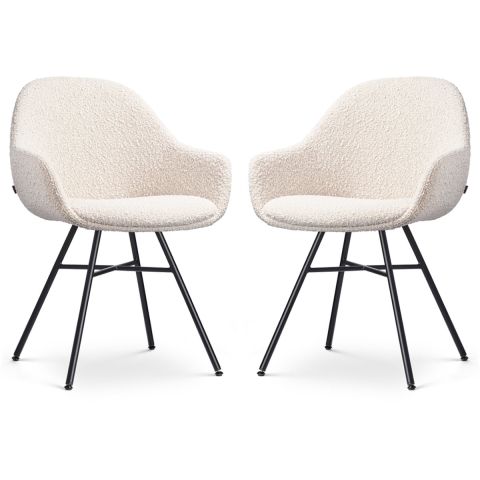 Nolon Noa-Mae Eetkamerstoelen Set van 2 - Bouclé Beige - Zwarte Poten