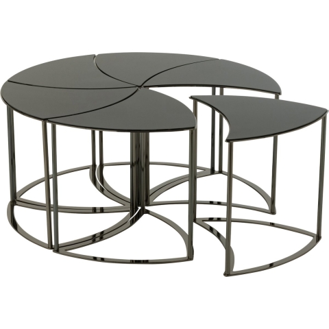 J-Line tafel Tornado - metaal|glas - zwart - set van 6