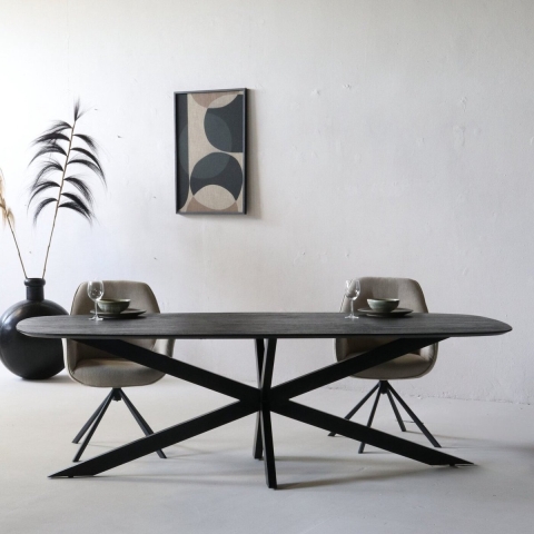 Giga Meubel - Eettafel Deens Ovaal - Zwart - Mangohout - 240cm