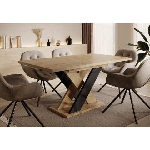 Meubella Eetkamertafel Xandra - Eiken - Zwart - 160 cm - Uitschuifbaar