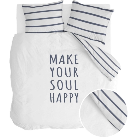 Walra - Dekbedovertrek Happy Wake Up - 200x220 - Wit | Blauw