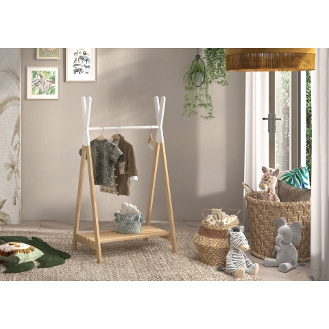 LUCEVI - Kiddy Kledingrek - Hout - Wit - 74x50x131.8 cm