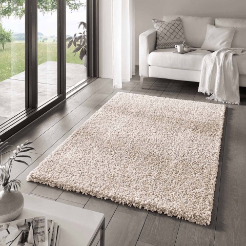 Tapeso Hoogpolig vloerkleed effen Classic - crème - 90x300 cm