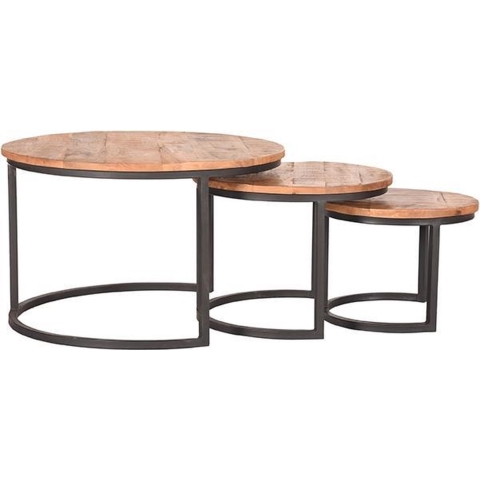 LABEL51 - Salontafel Set Triplet - Rough Mangohout - Zwart Metaal