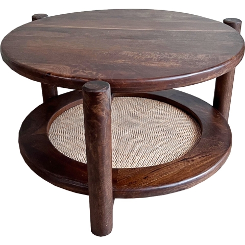 Old Inn - Mango salontafel walnoot met rotan rond 65 cm