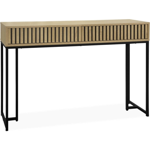 sweeek - Eigentijdse sidetable met 2 laden, gegroefd hout en zwart
