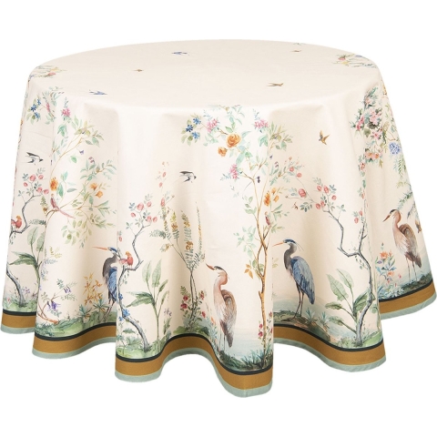 Clayre & Eef Tafelkleed Ø 170 cm Beige Groen Katoen Rond Tropisch