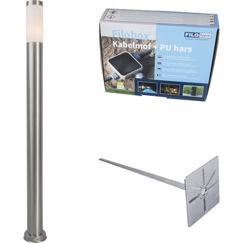 QAZQA Buitenlamp paal staal 110 cm IP44 - Rox met grondpin en