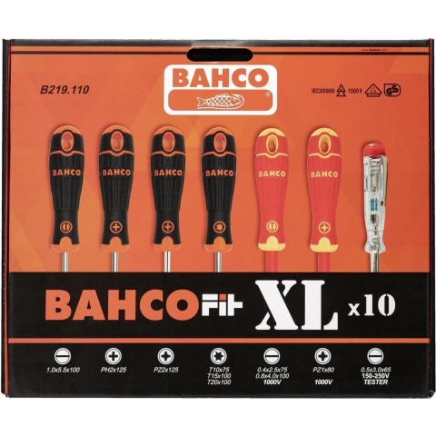 Bahco Schroevendraaierset | 10-delig | B219.110 - Gleuf PH2, PZ2, T10, T15, T20, VDE Gleuf, VDE PZ1, tester