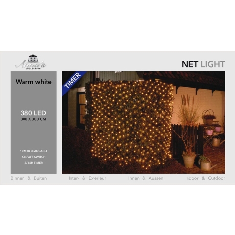 Kerstverlichting lichtnet met timer 384 lampjes warm wit 3 x 3 m -
