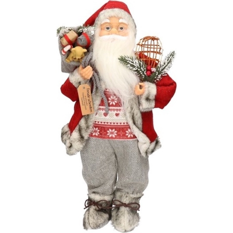 Kerstman pop - 46 cm - kunststof/textiel - staand - kerst decoratie figuur -