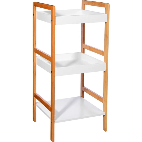 Doucherekje/badkamerrekje - Bamboe/MDF/wit - 3 lagen - 36 x 33 x 80 cm -