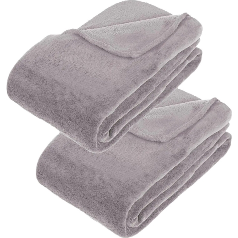 Fleece deken of plaid harig - 2x - lichtgrijs - 180 x 230 cm - polyester - Bankdeken - Fleece plaid -
