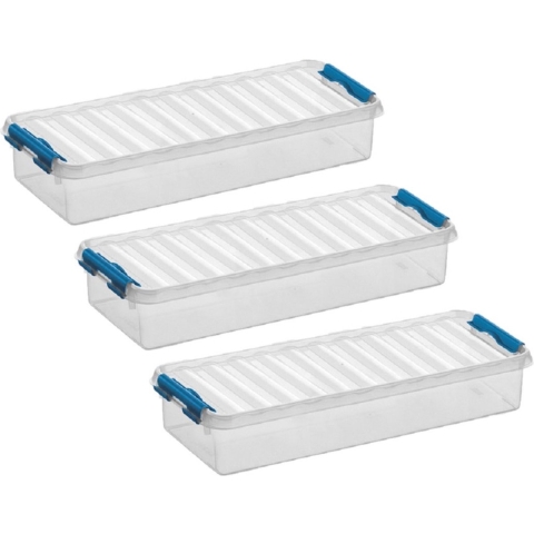 8x stuks sunware q-line opberg box/opbergdoos - 2.5 liter - 38 x 14 x 6 cm - kunststof - transparant -
