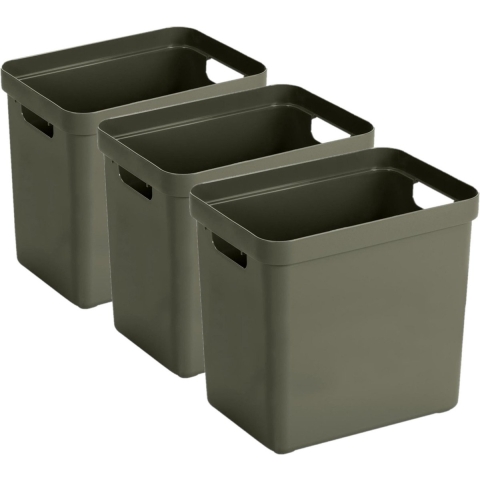 Sunware Opbergbox Sigma - 3x - kunststof - donkergroen - 25 liter - Opbergbakken/opbergers -