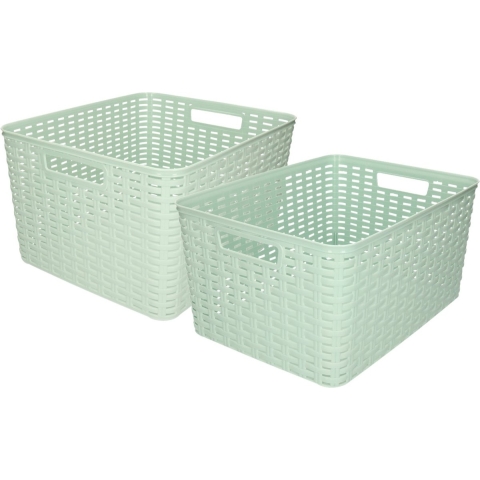 Set van 6x stuks opbergboxen/opbergmandjes rotan mintgroen kunststof -