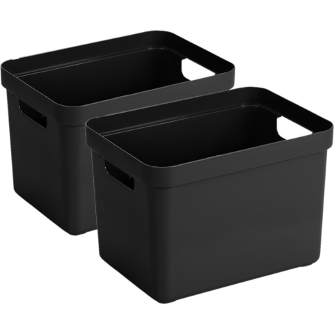 4x stuks zwarte opbergboxen/opbergmanden 18 liter kunststof -