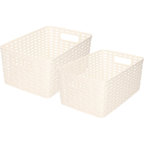 Set van 8x stuks opbergboxen/opbergmandjes rotan parel wit kunststof -