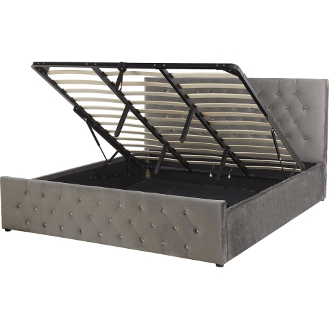 Beliani-AMIENS -Bed met opbergruimte-Grijs-180 x 200 cm-Fluweel