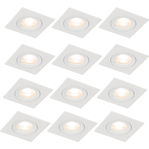 QAZQA Set van 12 inbouwspots wit vierkant GU10 50mm IP44 - Xena