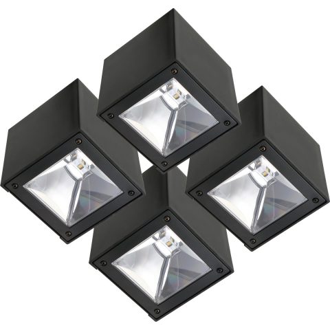 KS Verlichting Set 4 stuks LED Solar Cube wandlamp zwart vierkant