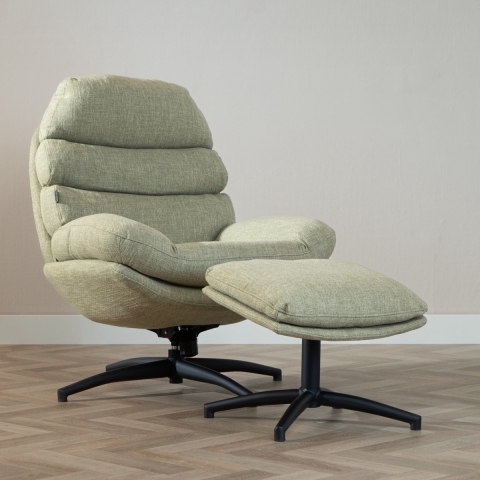 Bronx71 Draaifauteuil met hocker Palma linnen olijfgroen