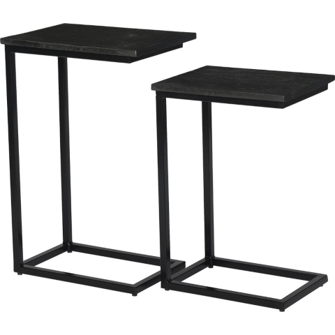 Livingfurn - Laptoptafel Rechthoek - Zwart Mangohout - Set Van 2