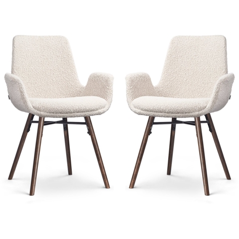 Nolon Nena-Eef Eetkamerstoelen Set van 2 - Bouclé Beige - Walnoot Hout