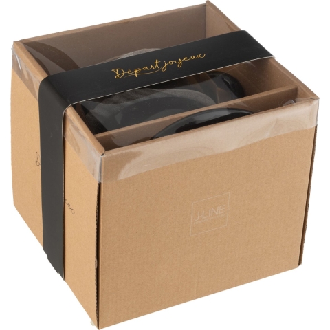 J-Line theekopje + theepot &apos;Départ Joyeux&apos; - porselein - zwart|goud