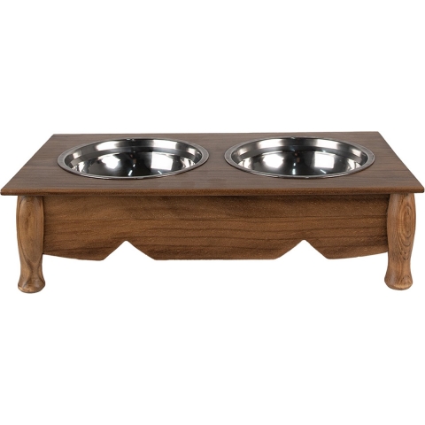 Clayre & Eef Voerbak Hond 2x500 ml Bruin Hout Ijzer Rechthoek