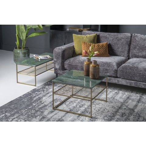 Livingfurn - Salontafel Dian Marble Groen Goud - 55x55x40 - Marmer