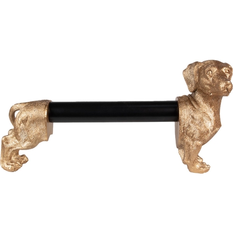 Clayre & Eef Keukenrolhouder Hond 46x15x23 cm Goudkleurig Zwart