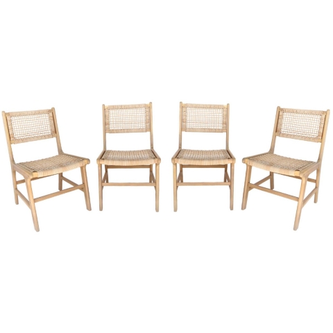 sweeek - Tuinstoel van riet en hout (set van 4)