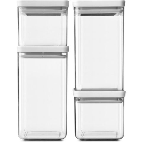 Brabantia Tasty+ Stapelbare Voorraadbus Set van 4 - 2 x 0,7 en 2 x 1,6 L - Wit