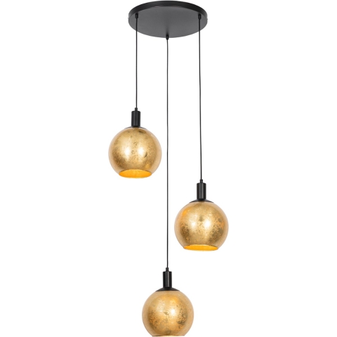 QAZQA Design hanglamp zwart met goud glas 3-lichts - Bert