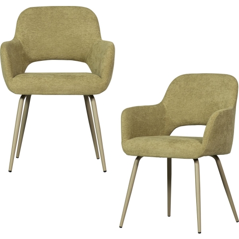 WOOOD Jenny Eetkamerstoelen - Polyester - Sage - Set van 2