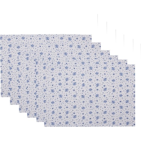 Clayre & Eef Placemats Set van 6 48x33 cm Wit Blauw Katoen Rechthoek