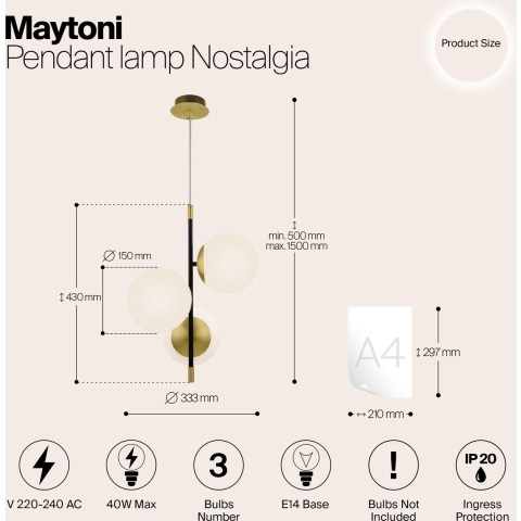 Maytoni - Hanglamp Nostalgia - Goud - Ø33,3
