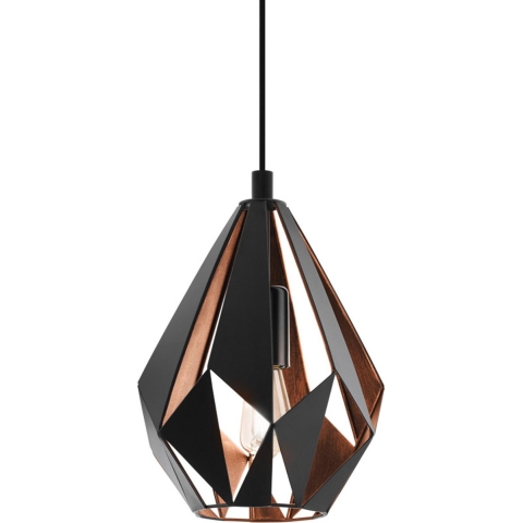 EGLO Carlton 1 Hanglamp - E27 - Ø 20,5 cm - Zwart|Koper