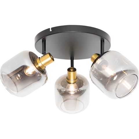 QAZQA Smart plafondspot zwart met goud met smoke glas incl. 3 Wifi