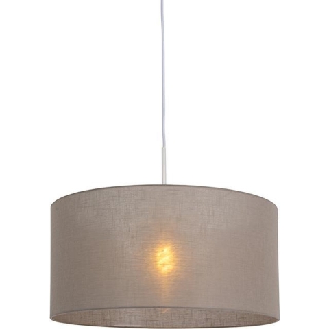 QAZQA Landelijke hanglamp wit met taupe kap 50 cm - Combi 1