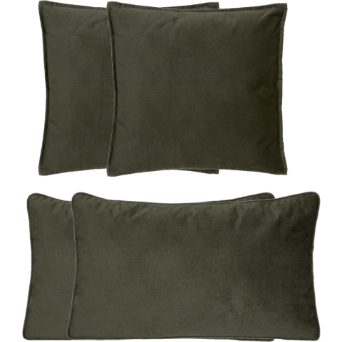 Bank/sierkussens huiskamer Sophia - set 4x stuks - Olijfgroen - polyester - met rits - 2 formaten -