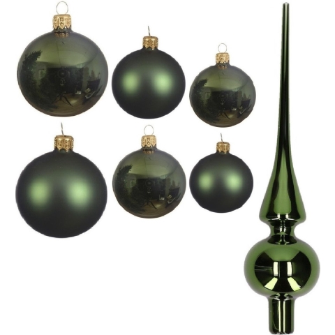 Groot pakket glazen kerstballen 50x donkergroen glans/mat 4-6-8 cm met piek glans -