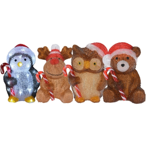 Kerstverlichting figuren - set 4x st - beer - uil - rendier - pinguin - 24 cm - LED -