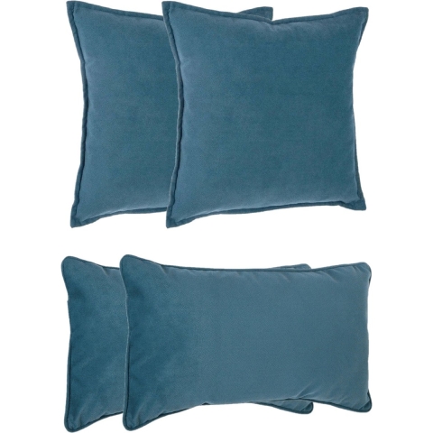 Bank/sierkussens huiskamer Sophia - set 4x stuks - Blauw - polyester - met rits - In 2 formaten -