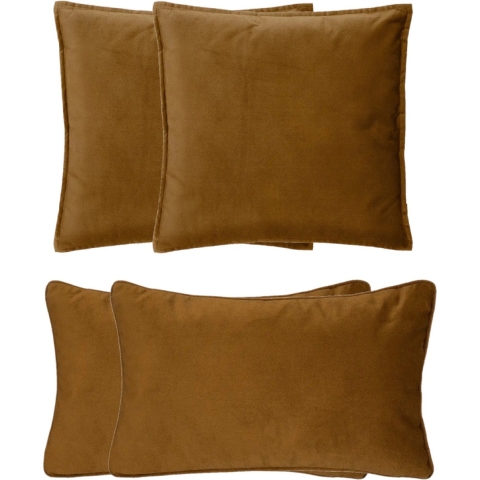 Bank/sierkussens huiskamer Sophia - set 4x stuks - Goud/bruin - polyester - met rits - 2 formaten -