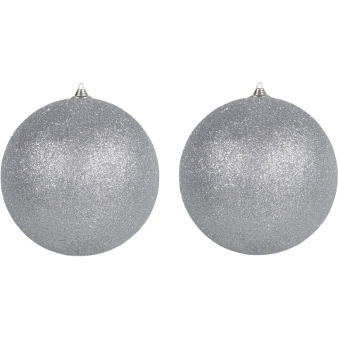 3x Zilveren grote decoratie kerstballen met glitter kunststof 25 cm -